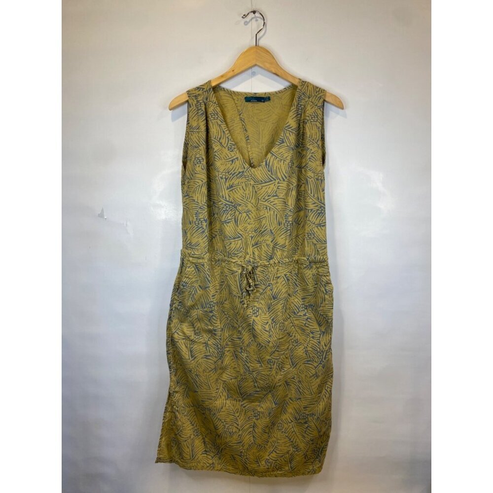 Sleeveless V-Neck Yellow Palm-Print Dress